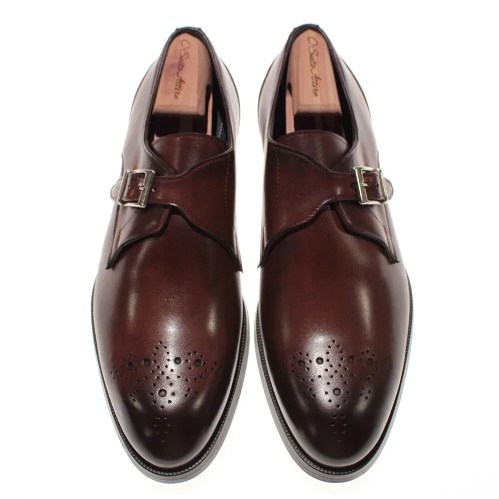 Pastori NWB Single Monk Strap Dress Shoes Size 9 US in Whiskey Brown Leather